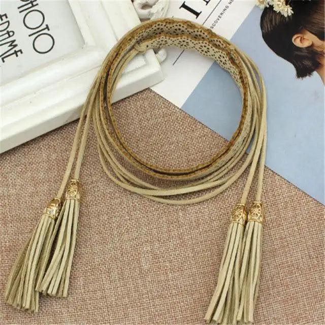 Unique Classic PU Leather Tie Strap Waist Belt For Women Modern Rope Style Design Ladies Waistbands Stevvex
