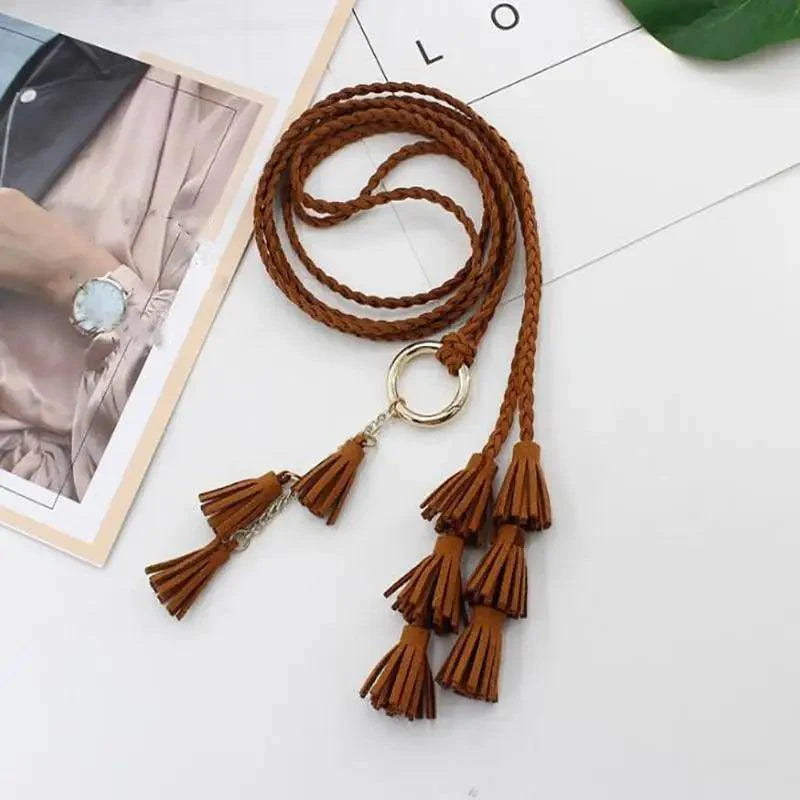 Unique Classic PU Leather Tie Strap Waist Belt For Women Modern Rope Style Design Ladies Waistbands Stevvex