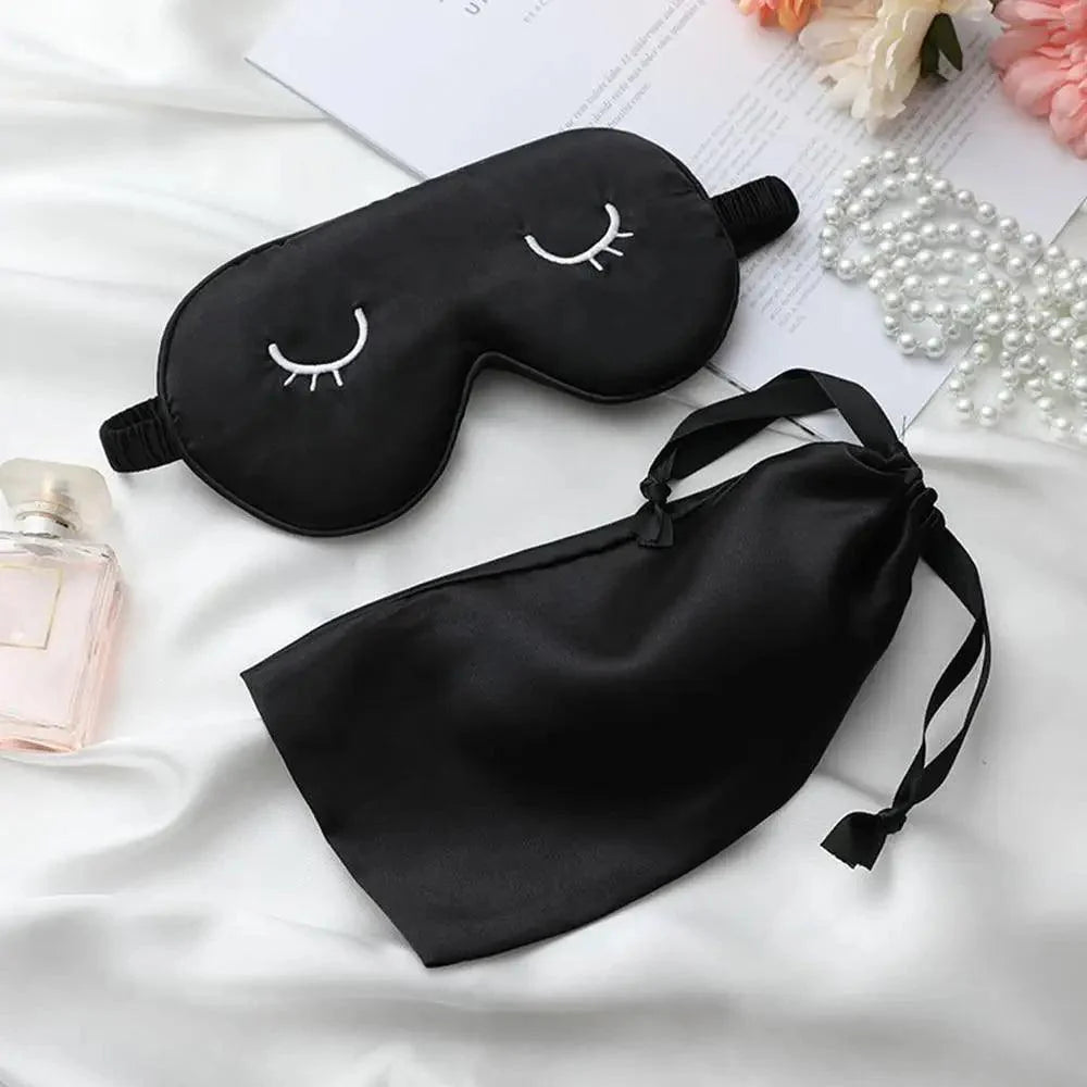 Unique Design Eyelash Embroidery Imitated Silk Sleeping Eye Masks Shading Patch Cover Blindfold With Adjustable Strap Travel Relax Eye Care Tools With Bag Stevvex