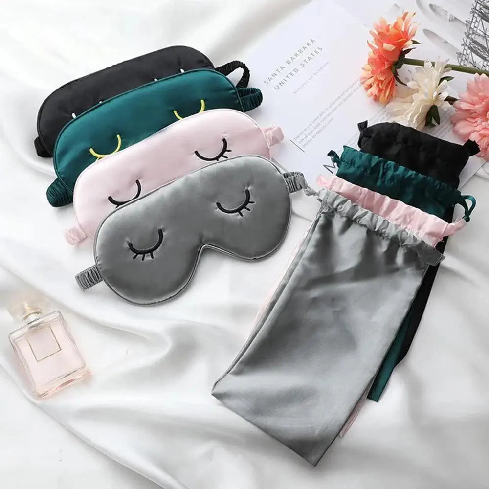 Unique Design Eyelash Embroidery Imitated Silk Sleeping Eye Masks Shading Patch Cover Blindfold With Adjustable Strap Travel Relax Eye Care Tools With Bag Stevvex