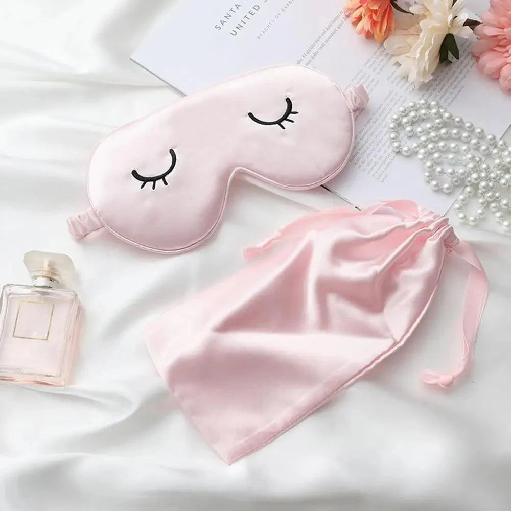 Unique Design Eyelash Embroidery Imitated Silk Sleeping Eye Masks Shading Patch Cover Blindfold With Adjustable Strap Travel Relax Eye Care Tools With Bag Stevvex
