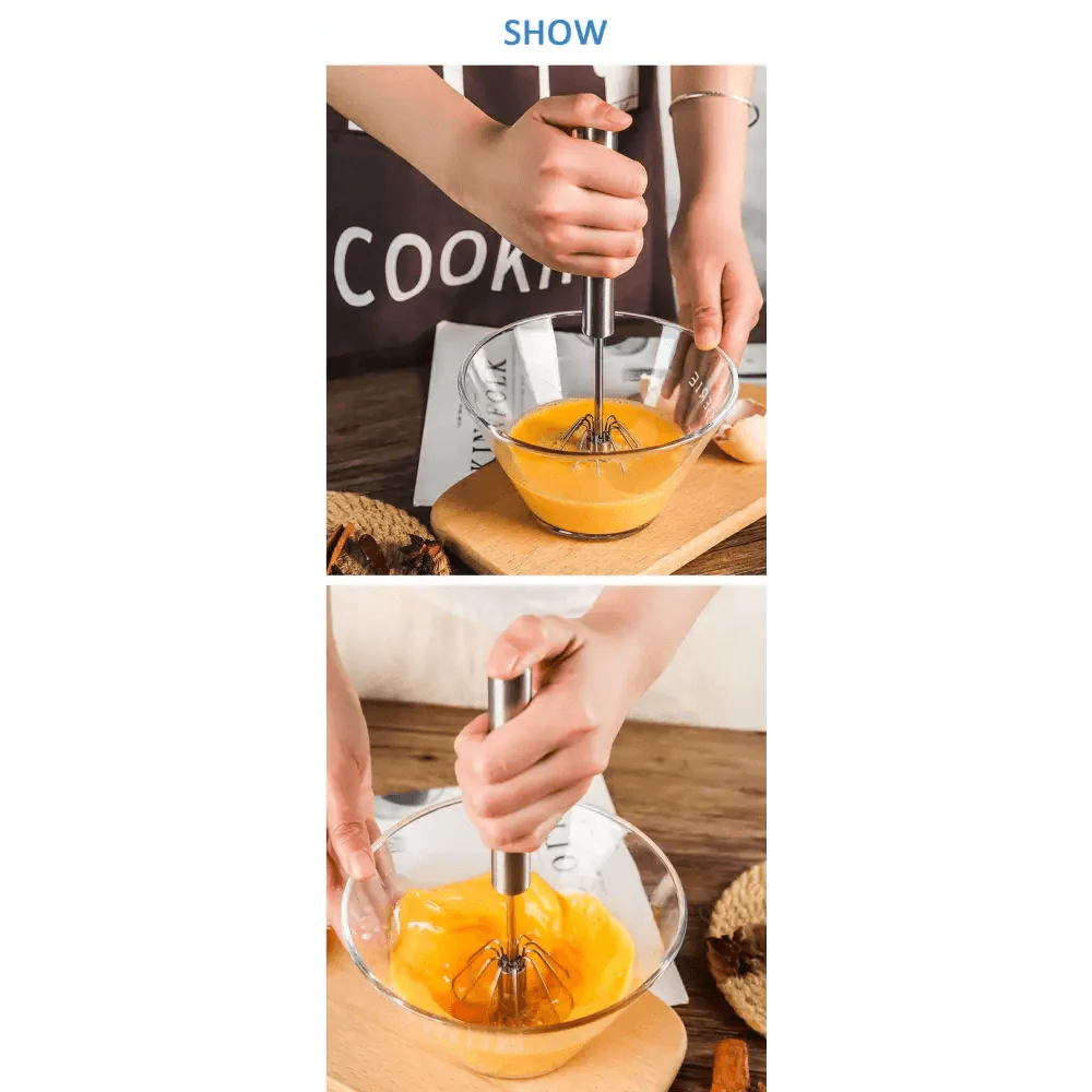 Unique Design Semi-automatic Egg Beater 304 Stainless Steel Egg Whisk Manual Hand Mixer Self Turning Egg Stirrer Kitchen Accessories Egg Tools Stevvex