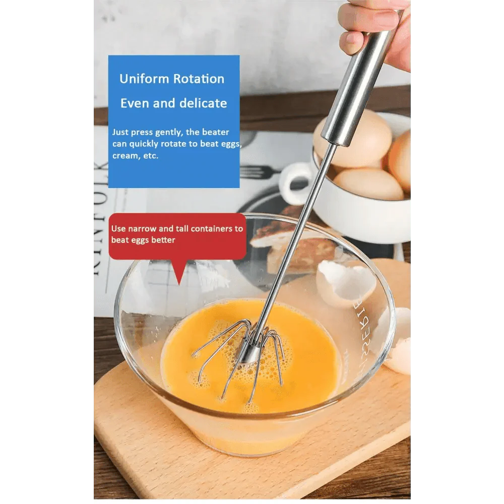 Unique Design Semi-automatic Egg Beater 304 Stainless Steel Egg Whisk Manual Hand Mixer Self Turning Egg Stirrer Kitchen Accessories Egg Tools Stevvex