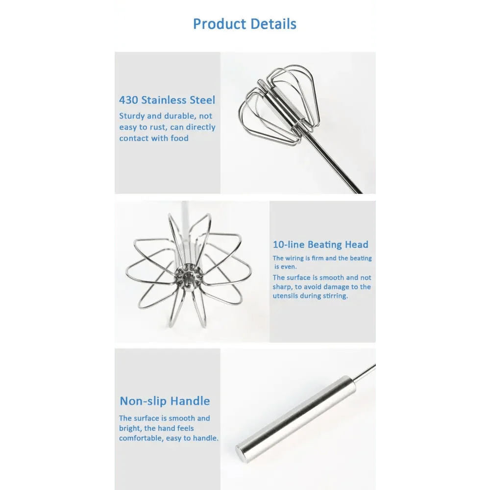 Unique Design Semi-automatic Egg Beater 304 Stainless Steel Egg Whisk Manual Hand Mixer Self Turning Egg Stirrer Kitchen Accessories Egg Tools Stevvex