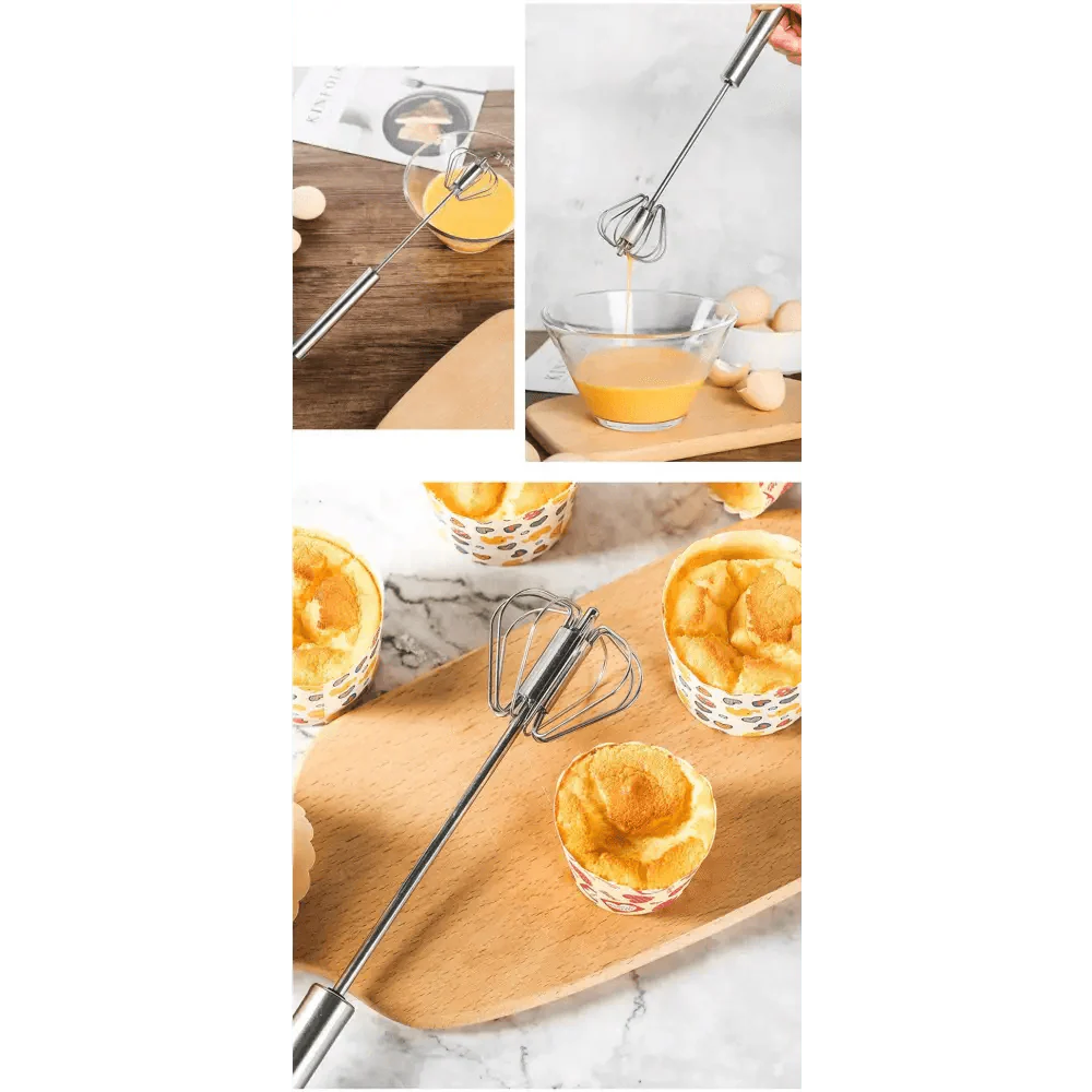 Unique Design Semi-automatic Egg Beater 304 Stainless Steel Egg Whisk Manual Hand Mixer Self Turning Egg Stirrer Kitchen Accessories Egg Tools Stevvex