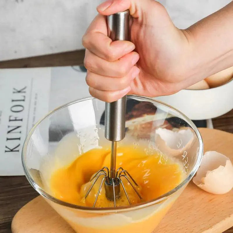 Unique Design Semi-automatic Egg Beater 304 Stainless Steel Egg Whisk Manual Hand Mixer Self Turning Egg Stirrer Kitchen Accessories Egg Tools Stevvex
