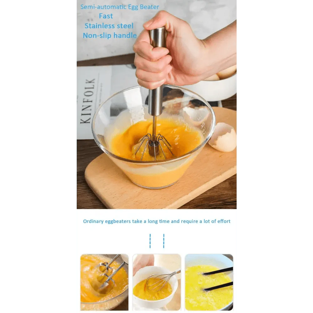 Unique Design Semi-automatic Egg Beater 304 Stainless Steel Egg Whisk Manual Hand Mixer Self Turning Egg Stirrer Kitchen Accessories Egg Tools Stevvex