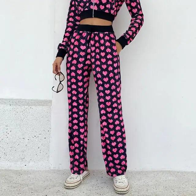 Unique Design Velvet Heart Print Cropped Top Bomber Jacket For Women Autumn Cute Pink Long Sleeve Coats Zipper Winter Overcoat Stevvex