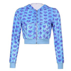 Unique Design Velvet Heart Print Cropped Top Bomber Jacket For Women Autumn Cute Pink Long Sleeve Coats Zipper Winter Overcoat Stevvex