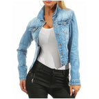 Unique Design Women's Denim Cropped Jacket Female Pockets Hole Short Jean Jackets Ladies Fashionable Button Casual Solid Coats Stevvex