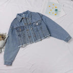 Unique Design Women's Denim Cropped Jacket Female Pockets Hole Short Jean Jackets Ladies Fashionable Button Casual Solid Coats Stevvex