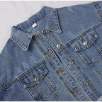 Unique Design Women's Denim Cropped Jacket Female Pockets Hole Short Jean Jackets Ladies Fashionable Button Casual Solid Coats Stevvex