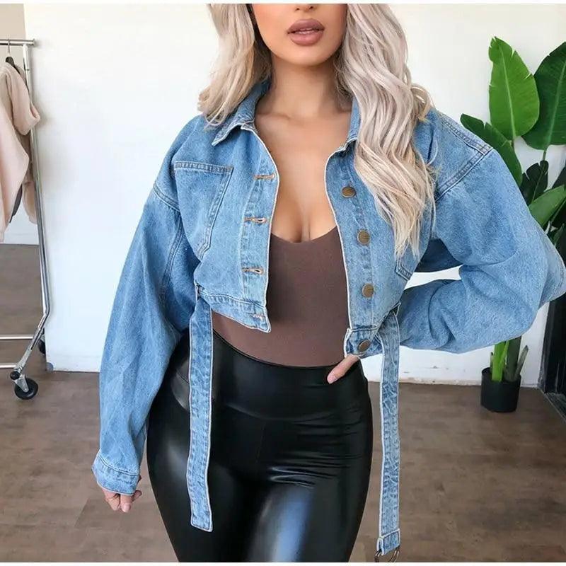 Unique Design Women's Denim Cropped Jacket Female Pockets Hole Short Jean Jackets Ladies Fashionable Button Casual Solid Coats Stevvex