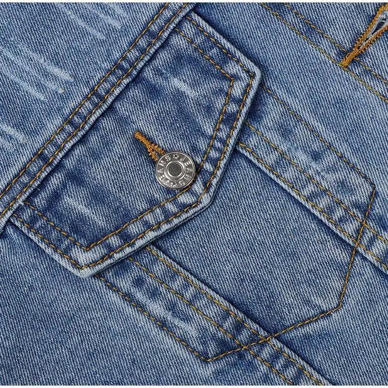 Unique Design Women's Denim Cropped Jacket Female Pockets Hole Short Jean Jackets Ladies Fashionable Button Casual Solid Coats Stevvex