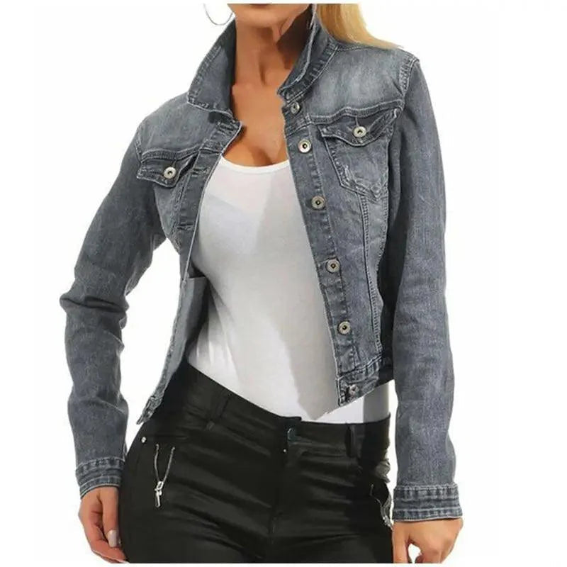 Unique Design Women's Denim Cropped Jacket Female Pockets Hole Short Jean Jackets Ladies Fashionable Button Casual Solid Coats Stevvex
