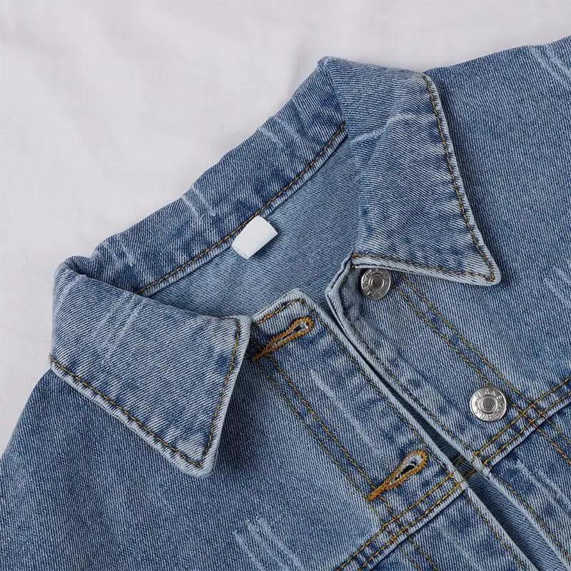 Unique Design Women's Denim Cropped Jacket Female Pockets Hole Short Jean Jackets Ladies Fashionable Button Casual Solid Coats Stevvex