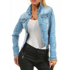 Unique Design Women's Denim Cropped Jacket Female Pockets Hole Short Jean Jackets Ladies Fashionable Button Casual Solid Coats Stevvex