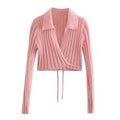 Unique Design Women's Sweater Solid Cross V-Neck Lace Up Bow Jumpers Long Sleeve Cardigan Female Spring Knitted Coat Stevvex