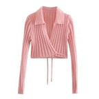Unique Design Women's Sweater Solid Cross V-Neck Lace Up Bow Jumpers Long Sleeve Cardigan Female Spring Knitted Coat Stevvex