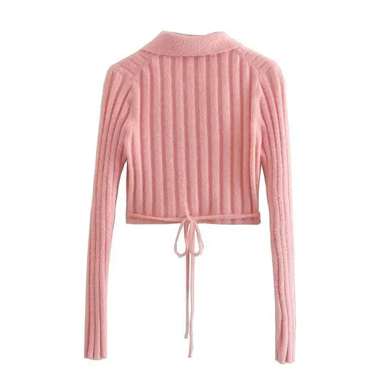 Unique Design Women's Sweater Solid Cross V-Neck Lace Up Bow Jumpers Long Sleeve Cardigan Female Spring Knitted Coat Stevvex