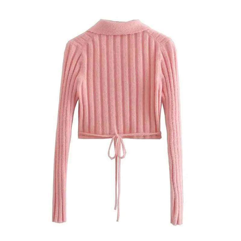 Unique Design Women's Sweater Solid Cross V-Neck Lace Up Bow Jumpers Long Sleeve Cardigan Female Spring Knitted Coat Stevvex