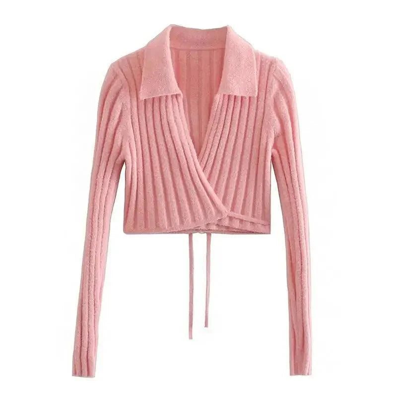 Unique Design Women's Sweater Solid Cross V-Neck Lace Up Bow Jumpers Long Sleeve Cardigan Female Spring Knitted Coat Stevvex