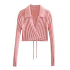 Unique Design Women's Sweater Solid Cross V-Neck Lace Up Bow Jumpers Long Sleeve Cardigan Female Spring Knitted Coat Stevvex