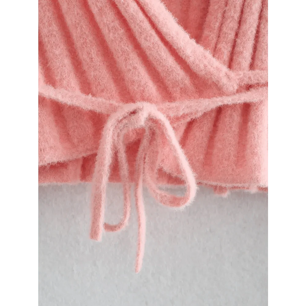 Unique Design Women's Sweater Solid Cross V-Neck Lace Up Bow Jumpers Long Sleeve Cardigan Female Spring Knitted Coat Stevvex