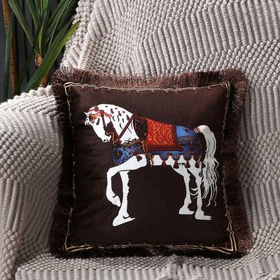 Unique Designed European American Luxury Printed Polyester Cushion Cover Horse printed Lumbar Cover Tassel Edge Modern Throw Pillow Covers Square Decorative Set Cushion Covers For Home Bed Couch Sofa Bench Stevvex