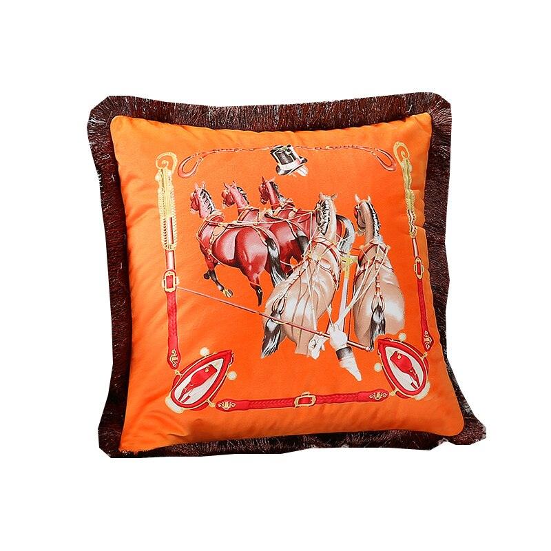 Unique Designed European American Luxury Printed Polyester Cushion Cover Horse printed Lumbar Cover Tassel Edge Modern Throw Pillow Covers Square Decorative Set Cushion Covers For Home Bed Couch Sofa Bench Stevvex
