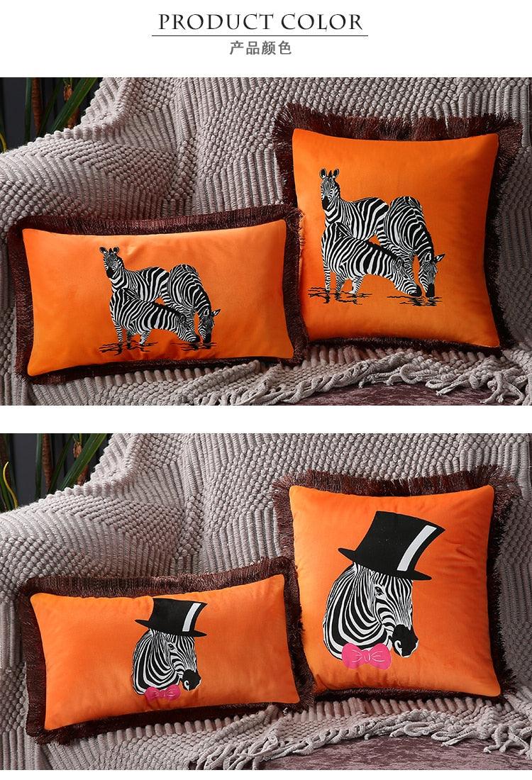 Unique Designed European American Luxury Printed Polyester Cushion Cover Horse printed Lumbar Cover Tassel Edge Modern Throw Pillow Covers Square Decorative Set Cushion Covers For Home Bed Couch Sofa Bench Stevvex
