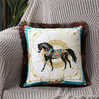 Unique Designed European American Luxury Printed Polyester Cushion Cover Horse printed Lumbar Cover Tassel Edge Modern Throw Pillow Covers Square Decorative Set Cushion Covers For Home Bed Couch Sofa Bench Stevvex
