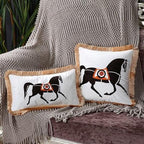 Unique Designed European American Luxury Printed Polyester Cushion Cover Horse printed Lumbar Cover Tassel Edge Modern Throw Pillow Covers Square Decorative Set Cushion Covers For Home Bed Couch Sofa Bench Stevvex