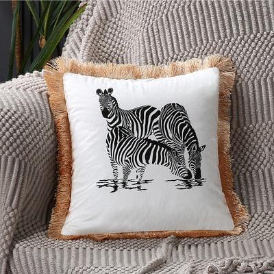 Unique Designed European American Luxury Printed Polyester Cushion Cover Horse printed Lumbar Cover Tassel Edge Modern Throw Pillow Covers Square Decorative Set Cushion Covers For Home Bed Couch Sofa Bench Stevvex