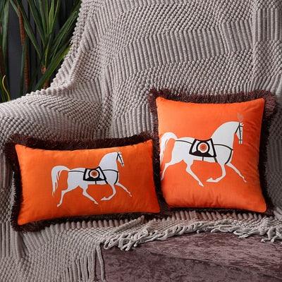 Unique Designed European American Luxury Printed Polyester Cushion Cover Horse printed Lumbar Cover Tassel Edge Modern Throw Pillow Covers Square Decorative Set Cushion Covers For Home Bed Couch Sofa Bench Stevvex