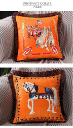 Unique Designed European American Luxury Printed Polyester Cushion Cover Horse printed Lumbar Cover Tassel Edge Modern Throw Pillow Covers Square Decorative Set Cushion Covers For Home Bed Couch Sofa Bench Stevvex