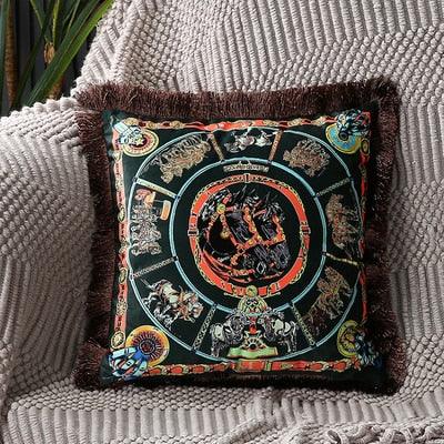 Unique Designed European American Luxury Printed Polyester Cushion Cover Horse printed Lumbar Cover Tassel Edge Modern Throw Pillow Covers Square Decorative Set Cushion Covers For Home Bed Couch Sofa Bench Stevvex