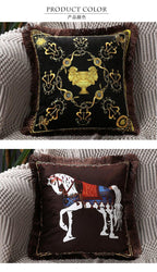 Unique Designed European American Luxury Printed Polyester Cushion Cover Horse printed Lumbar Cover Tassel Edge Modern Throw Pillow Covers Square Decorative Set Cushion Covers For Home Bed Couch Sofa Bench Stevvex