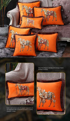 Unique Designed European American Luxury Printed Polyester Cushion Cover Horse printed Lumbar Cover Tassel Edge Modern Throw Pillow Covers Square Decorative Set Cushion Covers For Home Bed Couch Sofa Bench Stevvex
