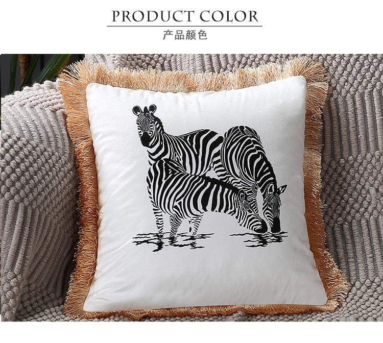Unique Designed European American Luxury Printed Polyester Cushion Cover Horse printed Lumbar Cover Tassel Edge Modern Throw Pillow Covers Square Decorative Set Cushion Covers For Home Bed Couch Sofa Bench Stevvex