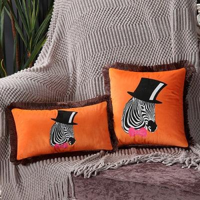 Unique Designed European American Luxury Printed Polyester Cushion Cover Horse printed Lumbar Cover Tassel Edge Modern Throw Pillow Covers Square Decorative Set Cushion Covers For Home Bed Couch Sofa Bench Stevvex