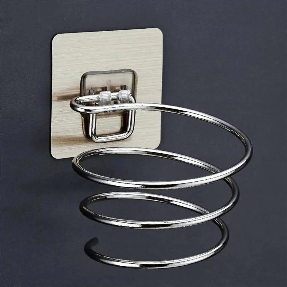 Unique Designed Hair Dryer Holder Blower Organizer Adhesive Wall Mounted Nail Free No Drilling Stainless Steel Stand Tool For Bathroom Bedroom Stevvex