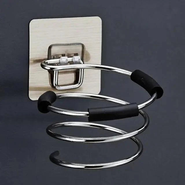 Unique Designed Hair Dryer Holder Blower Organizer Adhesive Wall Mounted Nail Free No Drilling Stainless Steel Stand Tool For Bathroom Bedroom Stevvex
