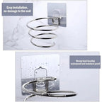 Unique Designed Hair Dryer Holder Blower Organizer Adhesive Wall Mounted Nail Free No Drilling Stainless Steel Stand Tool For Bathroom Bedroom Stevvex
