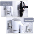 Unique Designed Hair Dryer Holder Blower Organizer Adhesive Wall Mounted Nail Free No Drilling Stainless Steel Stand Tool For Bathroom Bedroom Stevvex
