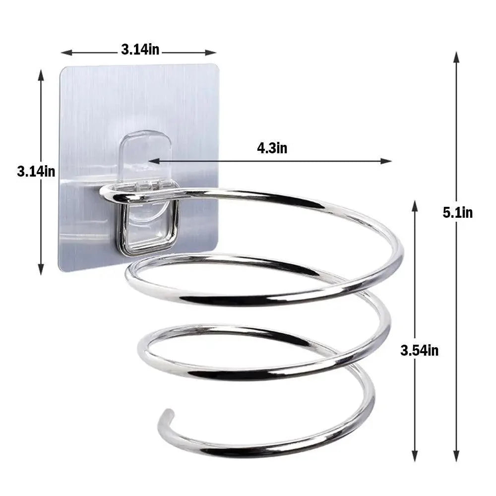 Unique Designed Hair Dryer Holder Blower Organizer Adhesive Wall Mounted Nail Free No Drilling Stainless Steel Stand Tool For Bathroom Bedroom Stevvex