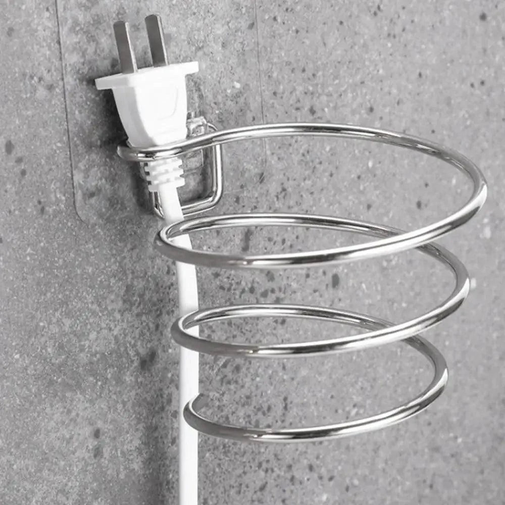 Unique Designed Hair Dryer Holder Blower Organizer Adhesive Wall Mounted Nail Free No Drilling Stainless Steel Stand Tool For Bathroom Bedroom Stevvex