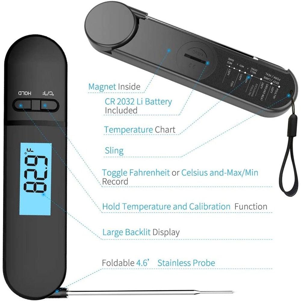 Unique Food Kitchen Digital Meat Thermometer  BBQ Instant Read Food Thermometer Waterproof With Backlight And Magnet For Kitchen Cooking Grilling BBQ Backing Liquids Oil Waterproof Kitchen Thermometer For Cooking Tools Stevvex