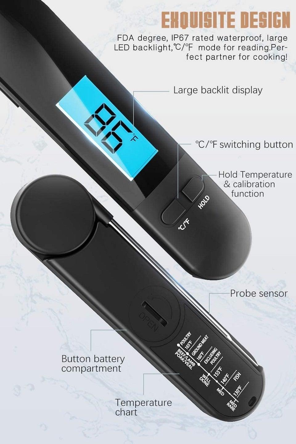Unique Food Kitchen Digital Meat Thermometer  BBQ Instant Read Food Thermometer Waterproof With Backlight And Magnet For Kitchen Cooking Grilling BBQ Backing Liquids Oil Waterproof Kitchen Thermometer For Cooking Tools Stevvex