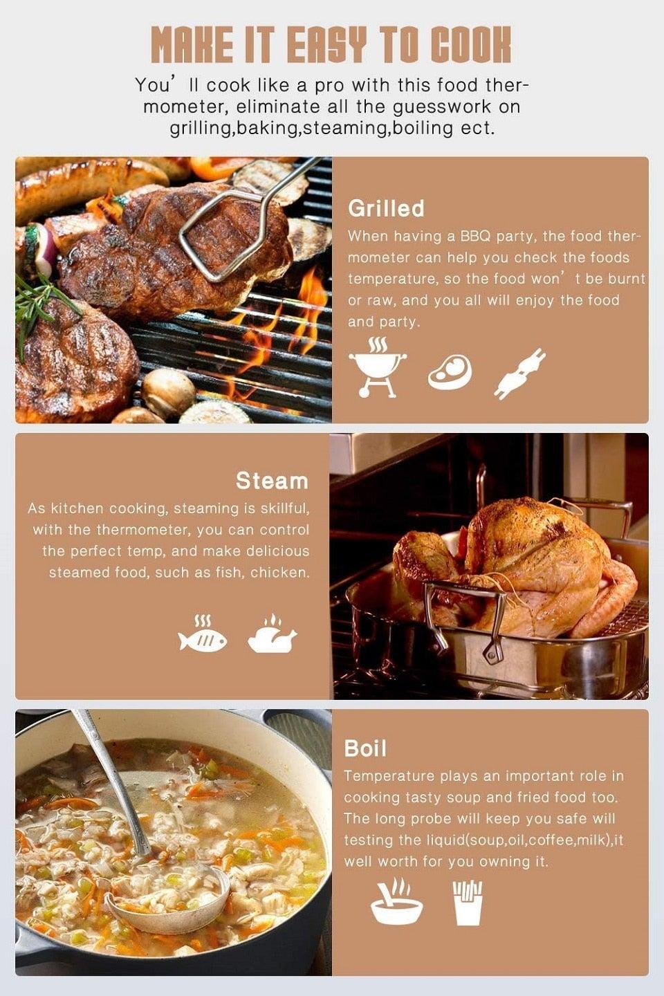 Unique Food Kitchen Digital Meat Thermometer  BBQ Instant Read Food Thermometer Waterproof With Backlight And Magnet For Kitchen Cooking Grilling BBQ Backing Liquids Oil Waterproof Kitchen Thermometer For Cooking Tools Stevvex